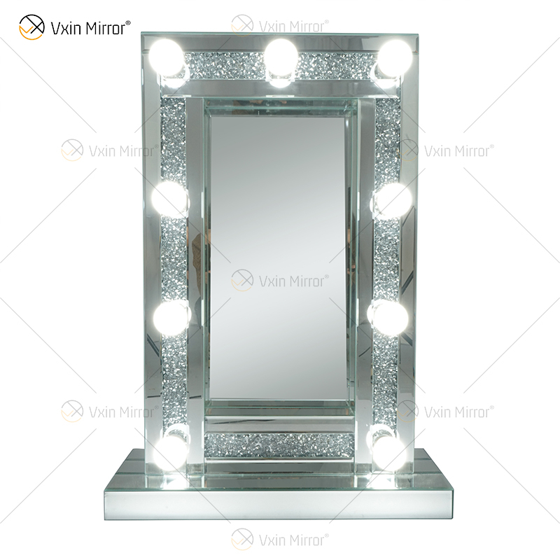 CRYSTAL SPARKLE DIAMOND CRUSH VERSPIEGELTER HOLLYWOOD-SPIEGEL MIT 9 GLÜHBIRNEN SCHMINKTISCH WXDL-176