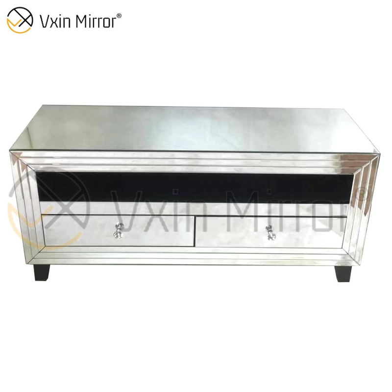 Vxin Spiegelmöbel Modern Crushed Diamond Silver Mirror Fireplce TV-Ständer mit 2 Türen