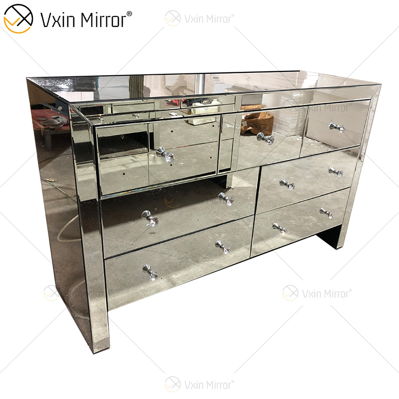 Schrank im klassischen Stil WXF-817 Silber Modern Muti Schubladen verspiegelter Schrank Größe anpassen