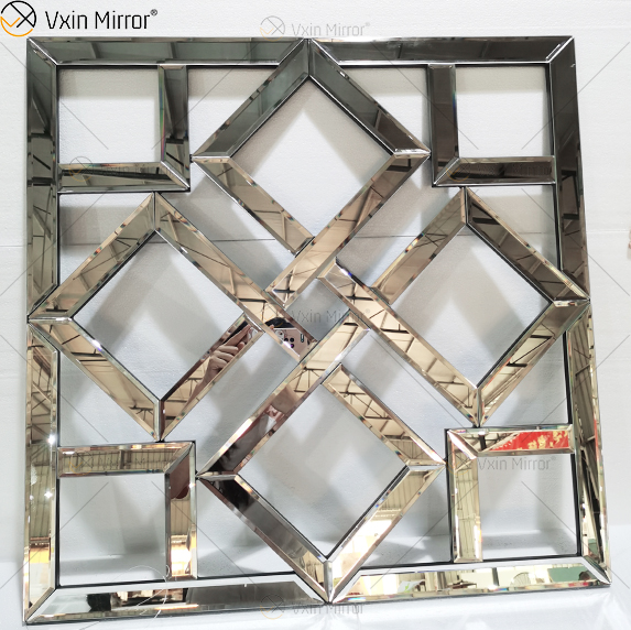 Quadratischer verspiegelter dekorativer Wandspiegel mit abgeschrägter Kante Moderne modische Wandspiegel WXM-1581