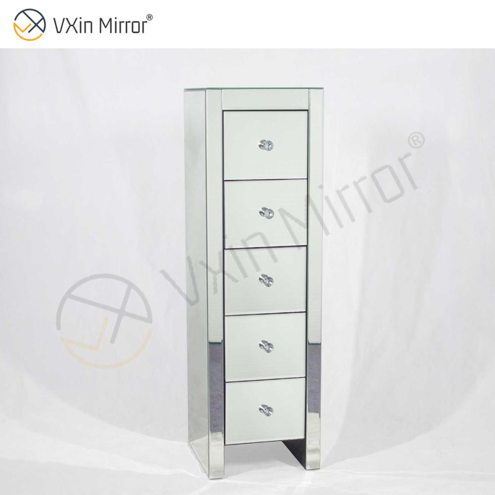 Vxin Mirror WXF-006 Fünf Schubladen Silber Glas Nachttisch Nachttisch Verspiegelter Nachttisch