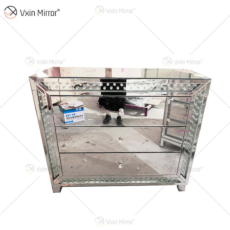 WXF-2140 Achteckige LED-Perlen, einfache Mode, drei Schubladen, LED-Schrank, passender LED-Spiegel, benutzerdefinierter Stecker