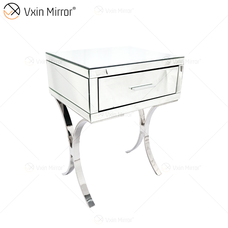Vanity Modern WXF-218 Silber Schlafzimmermöbel Kristall verspiegelter Nachttisch mit Schublade Moderner Nachttisch