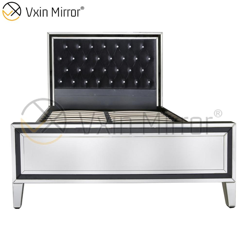 Vxin Mirror Furniture WXWF-1081Black Frame Silver Glass Mirrored King Bed Mirror Bed