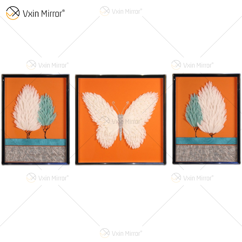 Die neueste Vxin WXPA-004 Schmetterlingsfarbe für Heimdekoration, Wandkunst, Metallfeder, hängendes Bild für Wohnzimmer, zum Verkauf