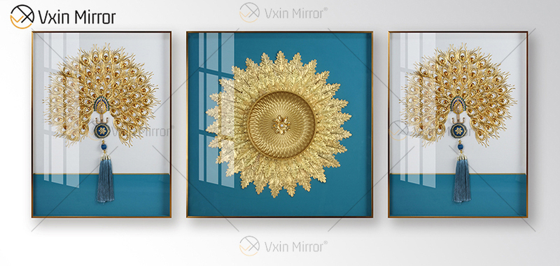 Antik-Stil Vxin WXPP-32 Simplicity Trees Paint for Home Decor Framed Mirror Wall Art Feather Hanging Picture for Living Room