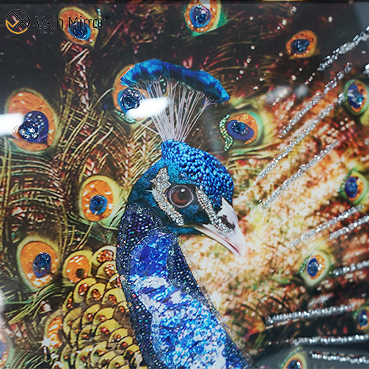 Vxin WXMA-56 Kristall-Porzellan-Gemälde, Kunstharz, Pfau, bedeckter Rahmen, dekorativer Spiegel, Wandkunst