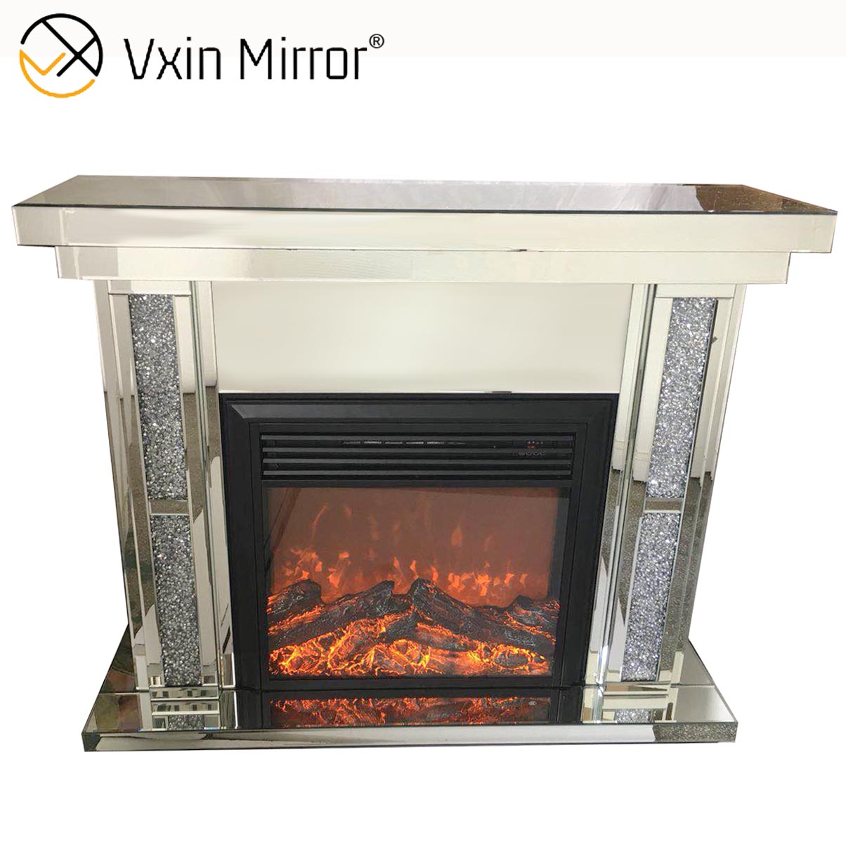 Heißer Verkauf 2020 WXWF-043 Crushed Diamond Mirror Kamin mit Hot Wind Insert