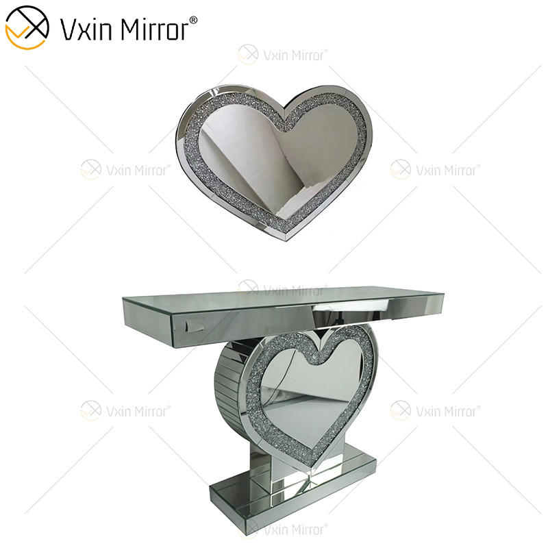 Vxin Mirror Factory Supply Silberner Kristallherz-Design-Konsolentisch mit Spiegelflur für Wohnzimmermöbel