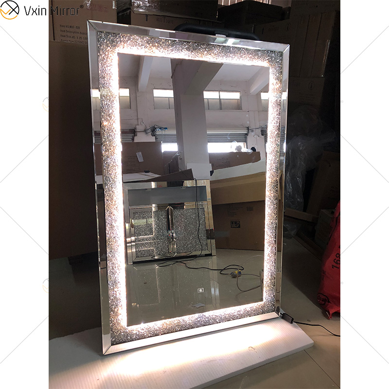 Top Design WXM-2593 LED 3-Farben-LED-Lichtspiegel Diamant Stilvoller Schminkspiegel Wohnzimmerspiegel