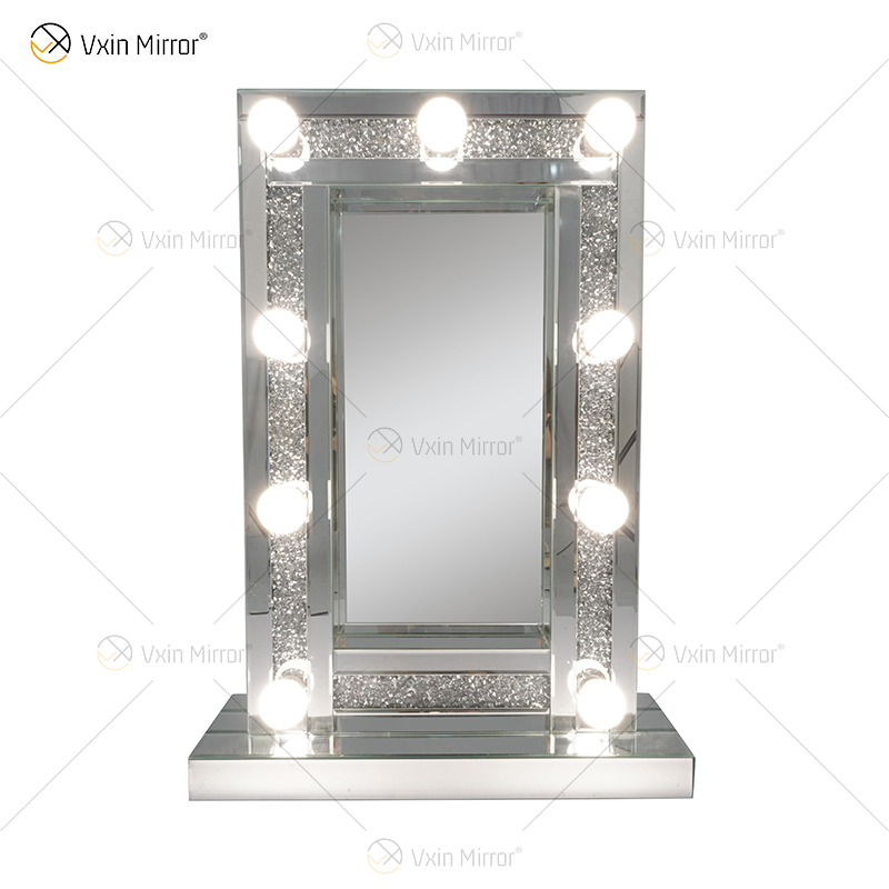 CRYSTAL SPARKLE DIAMOND CRUSH VERSPIEGELTER HOLLYWOOD-SPIEGEL MIT 9 GLÜHBIRNEN SCHMINKTISCH WXDL-176