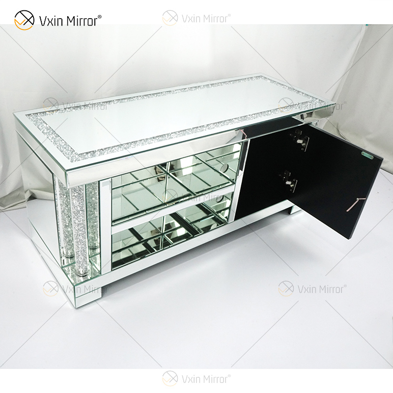 Spiegelmöbel Wohnzimmer Moderne europäische WXF-162 Neueste Design-Glas-TV-Ständer mit Diamant