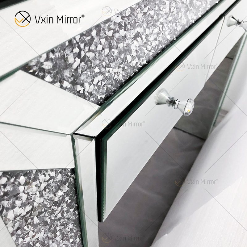 Hot Sell Modern Crushed Diamond Silver Frisierkommode Hocker 2 Schubladen mit Ganzkörperspiegel