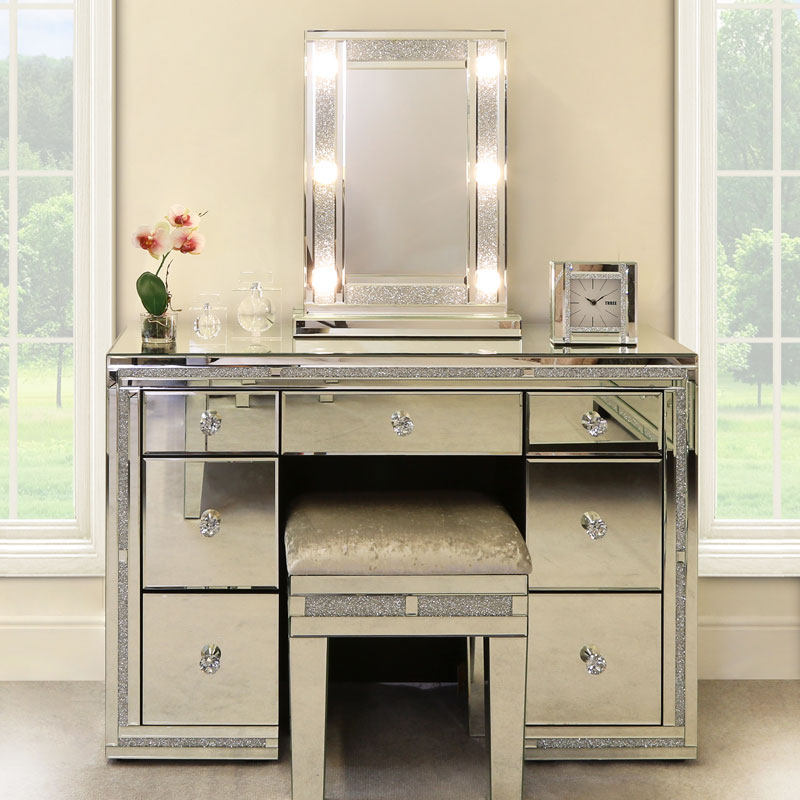 Venetian Dressing Styles VXin WXDL-103 Sparkle Hollywood Mirror Schminktisch-Set mit 3 farbigen Glühbirnen