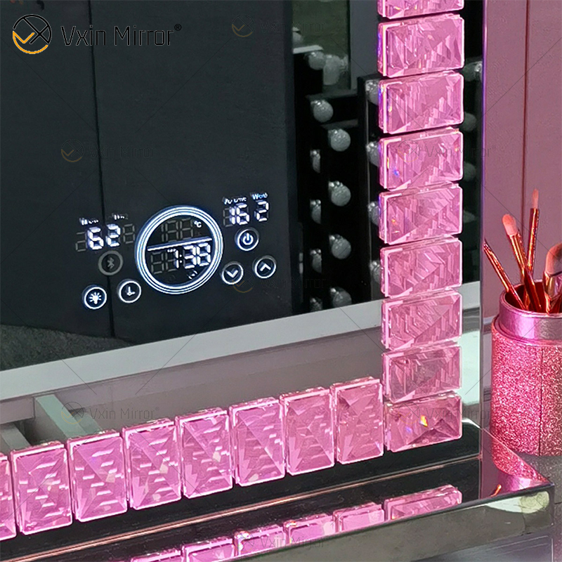 Vanity Hollywood LED mit Bluetooth WXDL-1208 Kristall-Tischplatte Ovaler Schminkspiegel im dekorativen Stil mit LED-Licht-Schlafzimmer-Sets