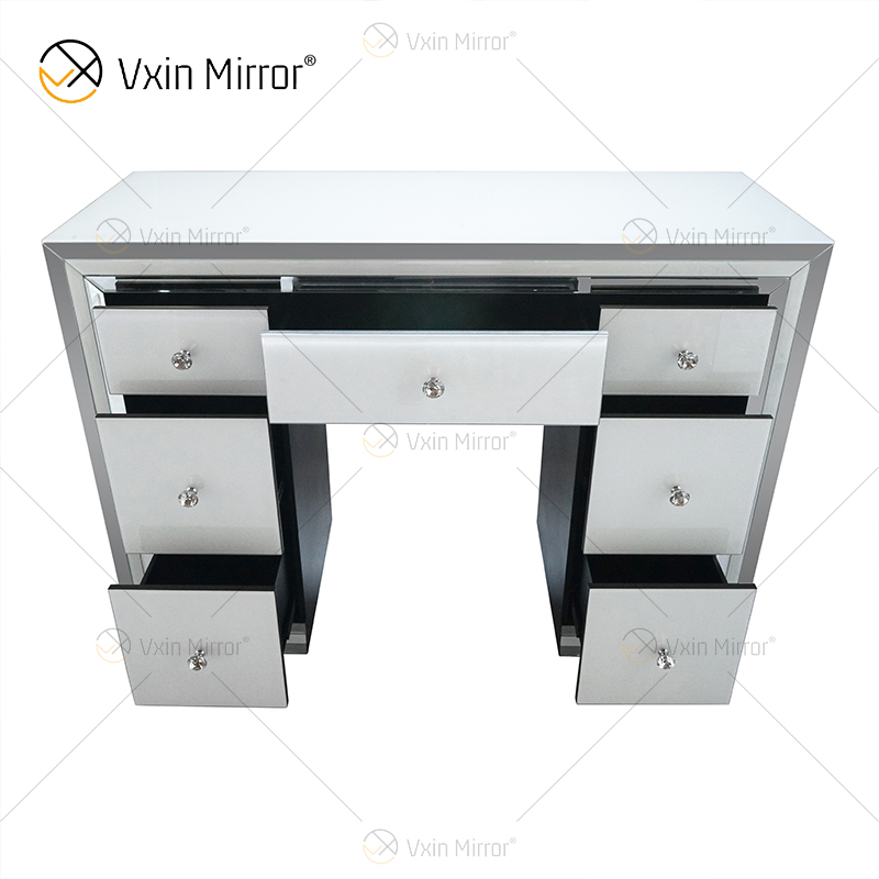 Hot Sell White Mirror Set WXF-792 Moderner Schminktisch mit silbernem Rahmen und Stuhl, 7 Schubladen
