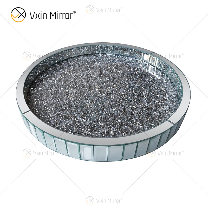 Heißer Verkaufs-WXMT-015 Moderner Dekor-Silber-zerquetschter Diamant widergespiegelter runder Behälter