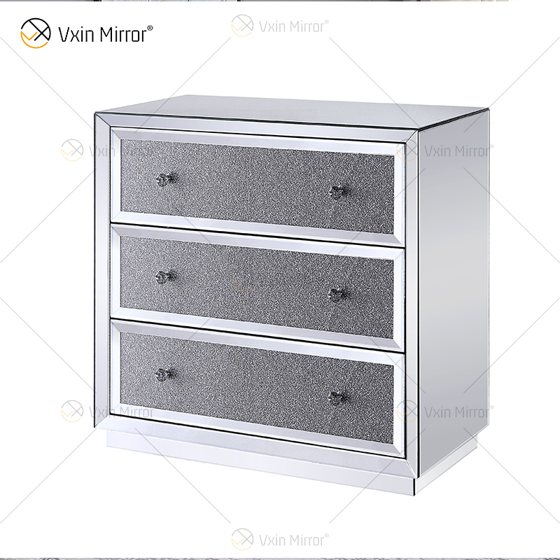 Gute Qualität Silber WXF-1001 Crushed Diamond Nachttisch Modernes Dekor Nachttisch mit 3 Schubladen