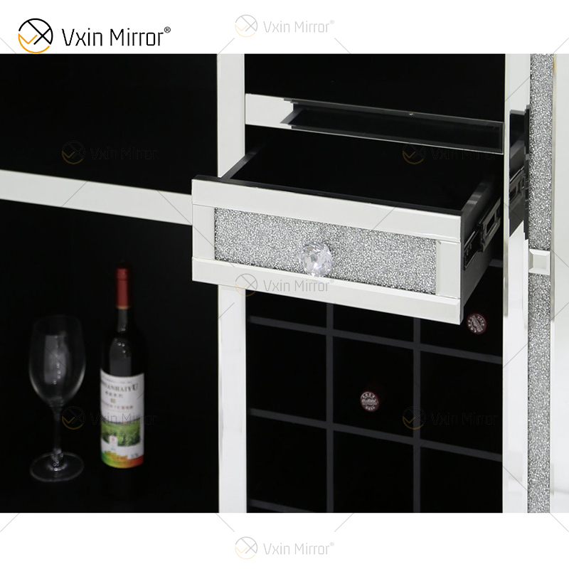 Vxin Home Decor WXF-142 Hoher Weinschrank mit silbern verspiegelten Crushed Diamonds und einer Schublade