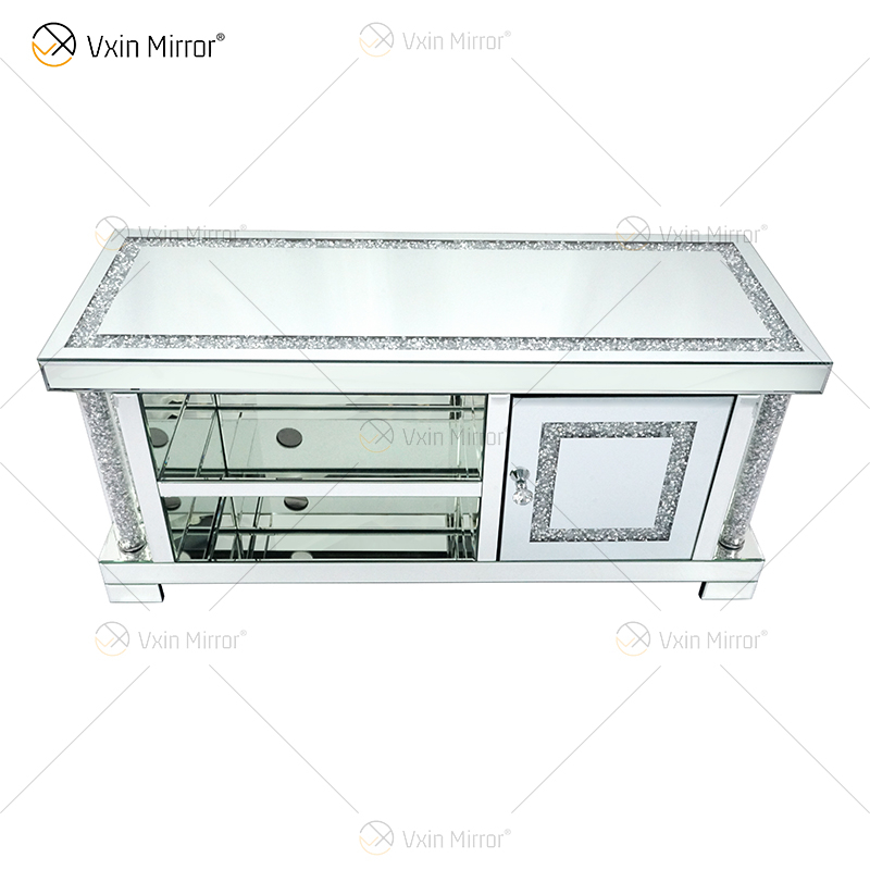 Spiegelmöbel Wohnzimmer Moderne europäische WXF-162 Neueste Design-Glas-TV-Ständer mit Diamant