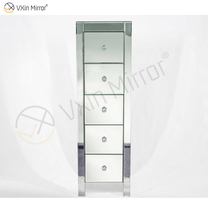Vxin Mirror WXF-006 Fünf Schubladen Silber Glas Nachttisch Nachttisch Verspiegelter Nachttisch