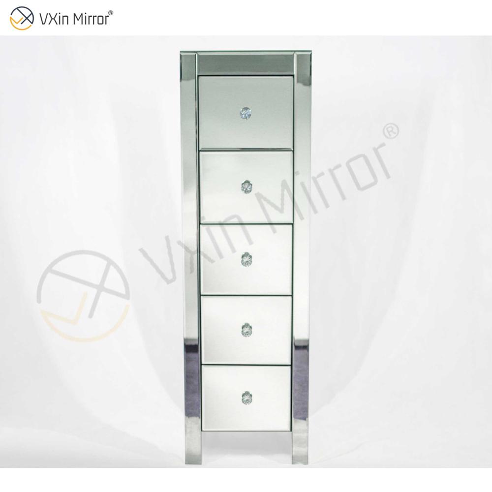 Vxin Mirror WXF-006 Fünf Schubladen Silber Glas Nachttisch Nachttisch Verspiegelter Nachttisch