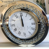Runde, große, funkelnde, zerkleinerte, abgeschrägte, 50 cm große, schwebende Kristall-Wanduhr mit silberner Verspiegelung WXC-009
