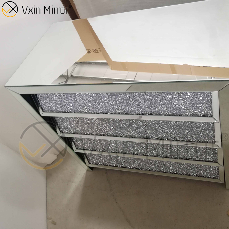 Vxin Silver WXF-706 Crushed with Diamond Nightstand Bevel Nachttisch mit 4 Schubladen verspiegelter Nachttisch