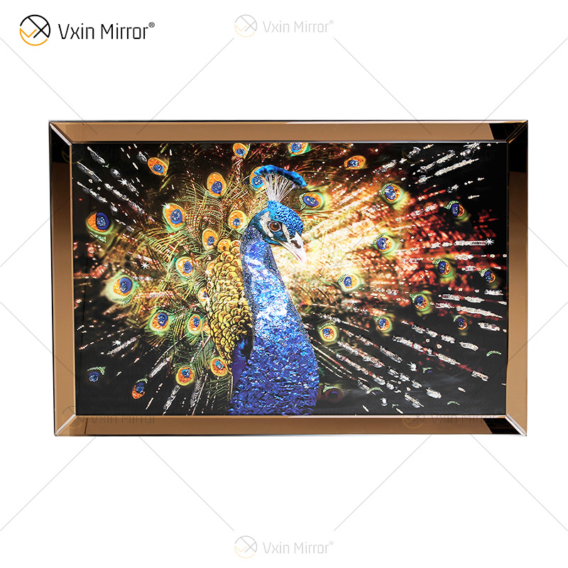 Vxin WXMA-56 Kristall-Porzellan-Gemälde, Kunstharz, Pfau, bedeckter Rahmen, dekorativer Spiegel, Wandkunst