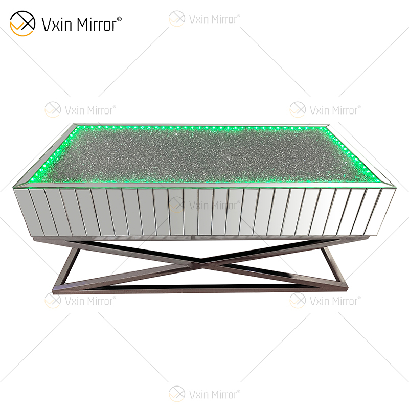 Hot Sale WXF-582 Silver Crushed Diamond Möbel mit Edelstahlhalterung mit Lautsprecher und Blue Tooth LED Couchtisch