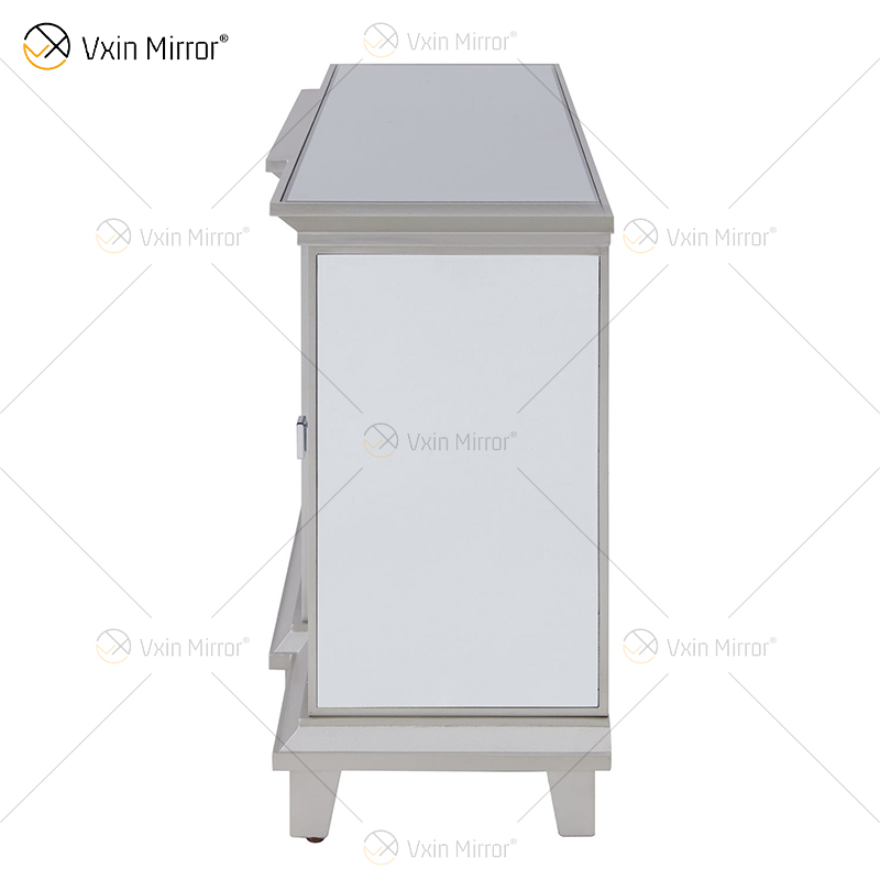 Ornate Berlin Furniture WXF-415 Champagner-Silber verspiegelter Kamin TV-Ständer Schrank mit Heißwindeinsatz 2 Arten