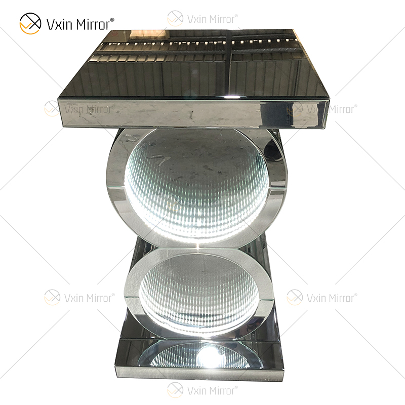 Silberner Tisch LED 3D Couchtisch Beleuchteter Unendlichkeitsspiegel Tunnel Sparkle Verspiegelter O-förmiger Konsolentisch Beistelltisch WXF-290