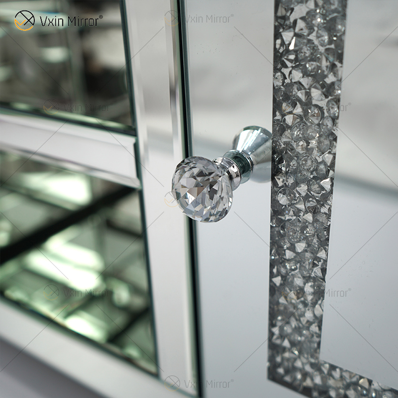 Spiegelmöbel Wohnzimmer Moderne europäische WXF-162 Neueste Design-Glas-TV-Ständer mit Diamant
