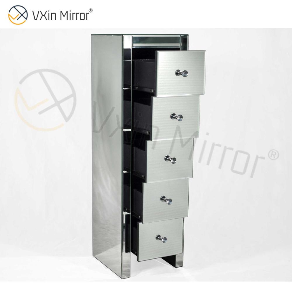 Vxin Mirror WXF-006 Fünf Schubladen Silber Glas Nachttisch Nachttisch Verspiegelter Nachttisch