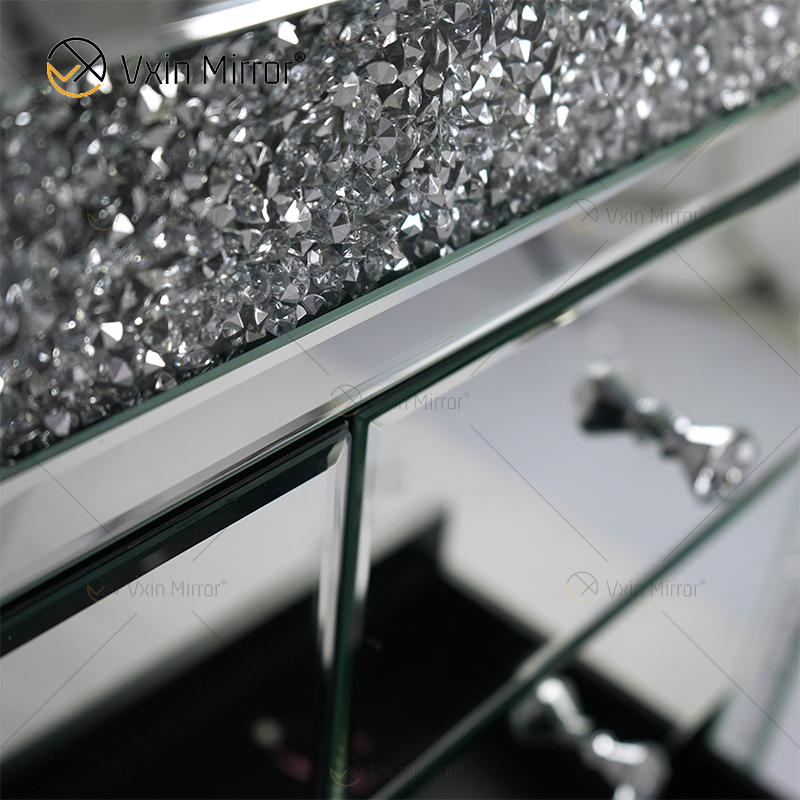 Vxin Nachttisch mit 5 Schubladen, verspiegelt, Silber, Crushed Diamond