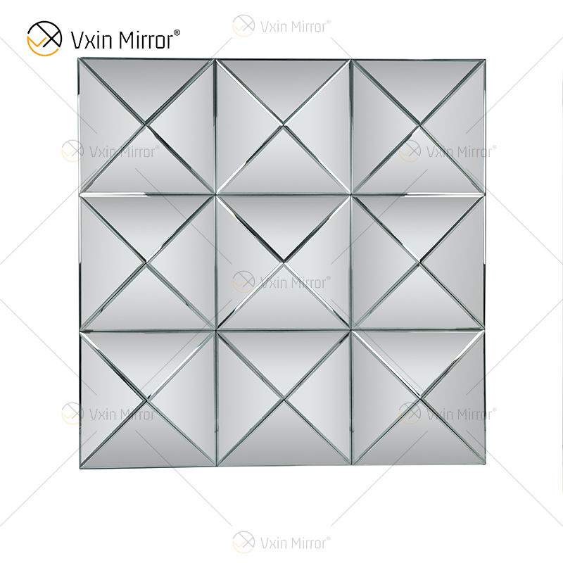 Wall Decora Silber 3D Eleganter quadratischer silberner Wandbehang Spiegel Wandkunst Wohnkultur für Wohnzimmermöbel WXM-1151