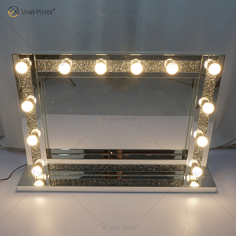 Venetian Styles WXDL-105 Schminktischspiegel mit Silberkristallbeleuchtung und 12 Glühbirnen für Wohnzimmersofas