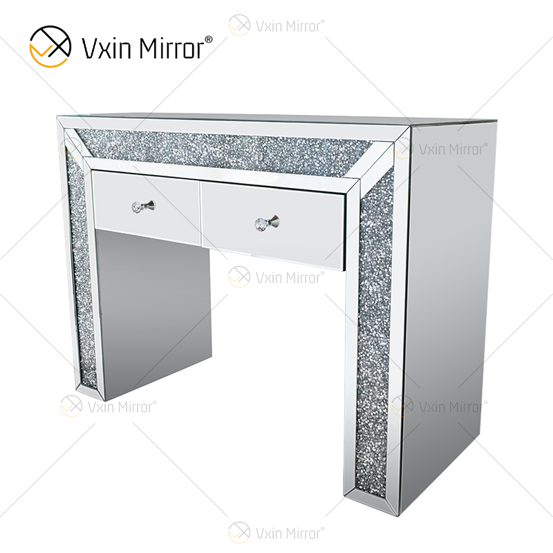 Art Decor WXF-061 Verspiegelte Eckkommode mit Crushed Diamond Dressing und 2 Schubladen
