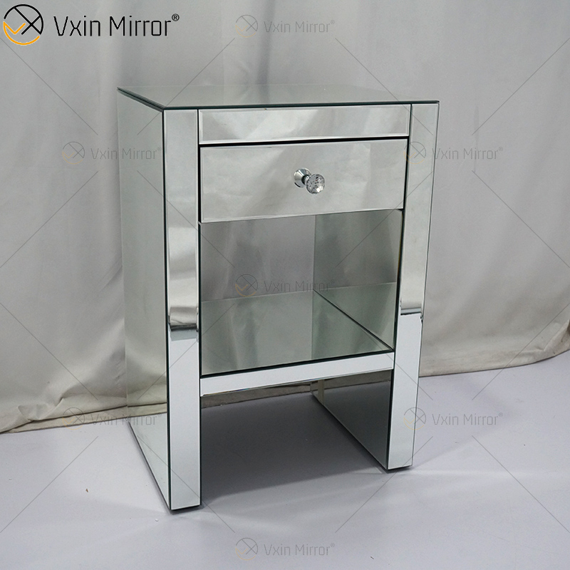 Vanity Modern WXF-242 Silberne Möbel Kristall Nachttisch mit 1 Schublade verspiegelter Nachttisch