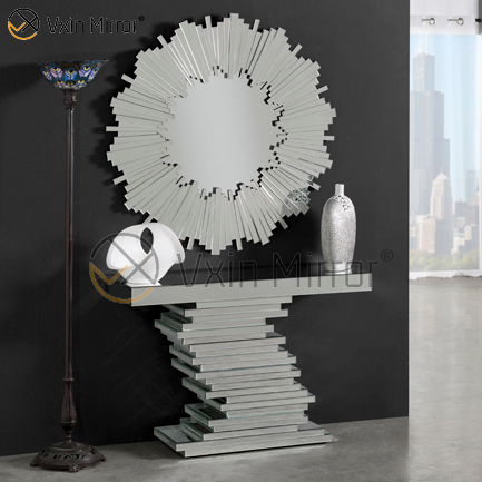 Benutzerdefinierte Größe Vxin verspiegelter moderner 3D-silberner eleganter Konsolentisch aus Holz mit Spiegel für Wohnzimmermöbel