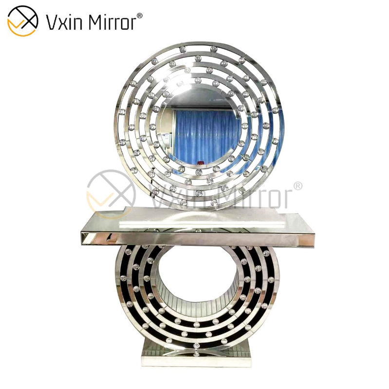 Benutzerdefinierte Größe Vxin verspiegelter moderner 3D-silberner eleganter Konsolentisch aus Holz mit Spiegel für Wohnzimmermöbel