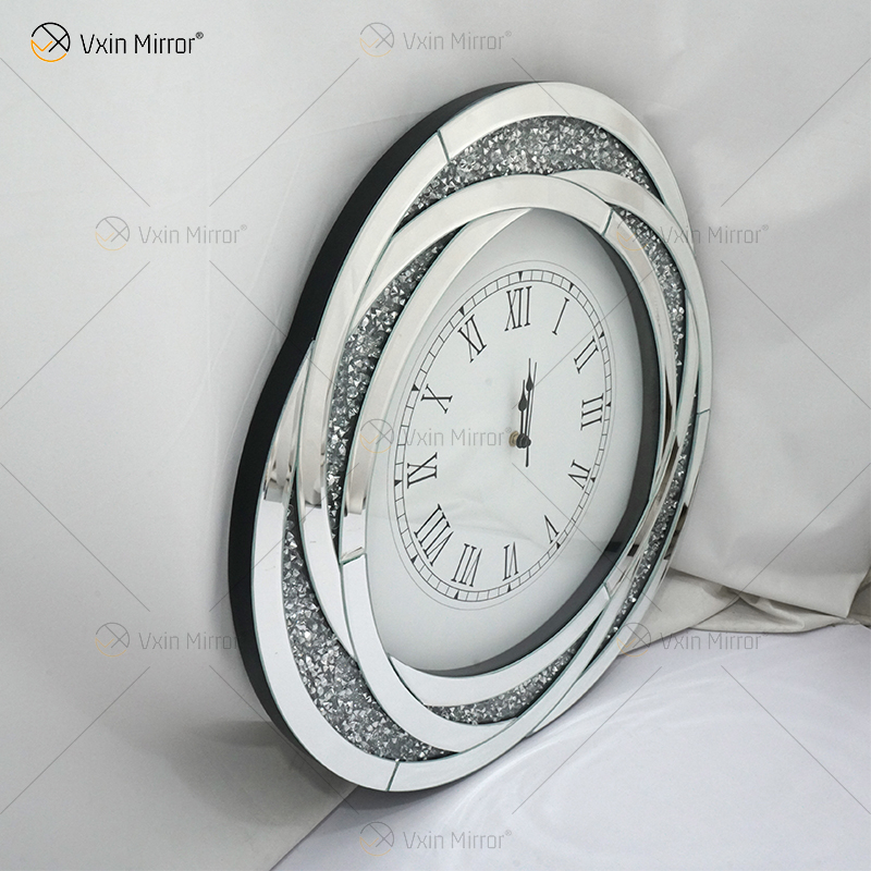 Testpaket WXC-080 Moderne verspiegelte 3D-Wanduhr mit gebrochenen Diamanten in Silber