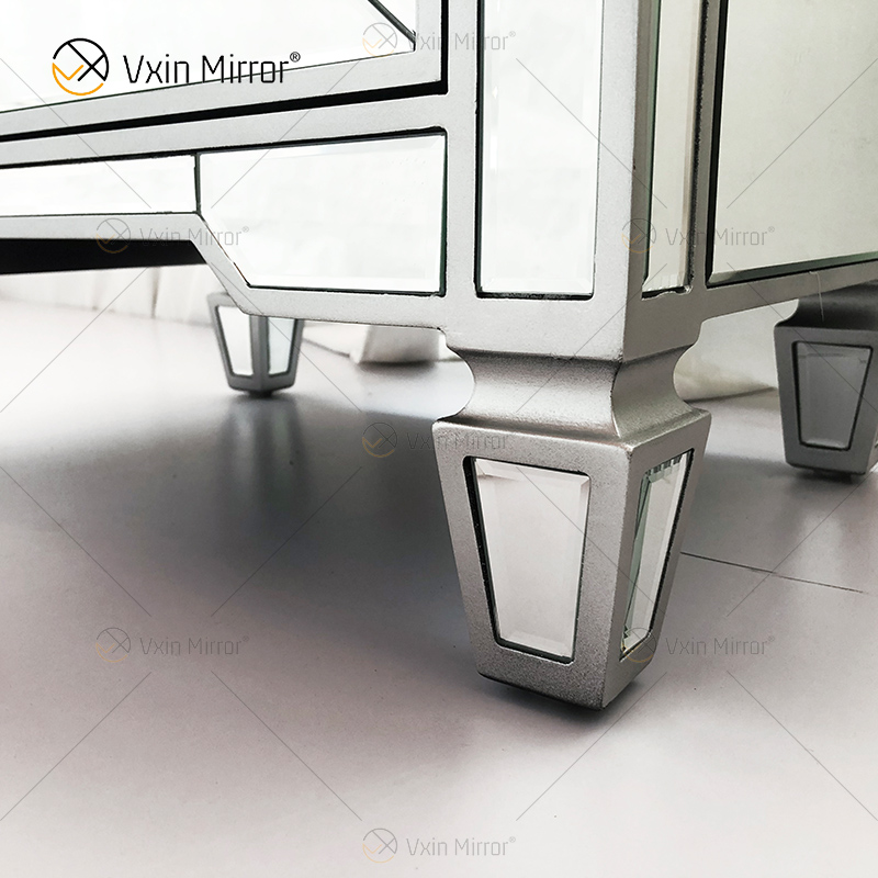 Erstaunliche Qualität WXF-873 Champagner-Silber, moderne Möbel, Metall-Nachttisch mit 2 Schubladen, verspiegelter Nachttisch