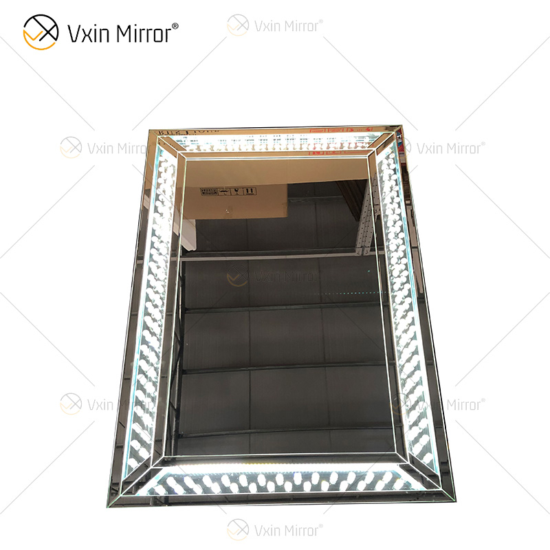 Gute Qualität WXM-1167 LED Crystal Vanity Set Wandspiegel mit 3 Farben LED Wall Decor beleuchteter Spiegel