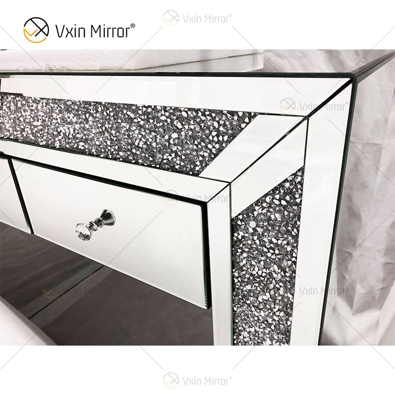 Hot Sell Modern Crushed Diamond Silver Frisierkommode Hocker 2 Schubladen mit Ganzkörperspiegel