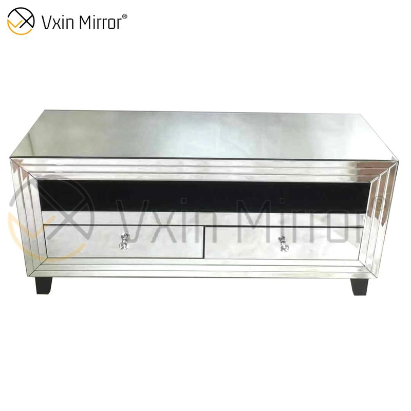 Vxin Spiegelmöbel Modern Crushed Diamond Silver Mirror Fireplce TV-Ständer mit 2 Türen
