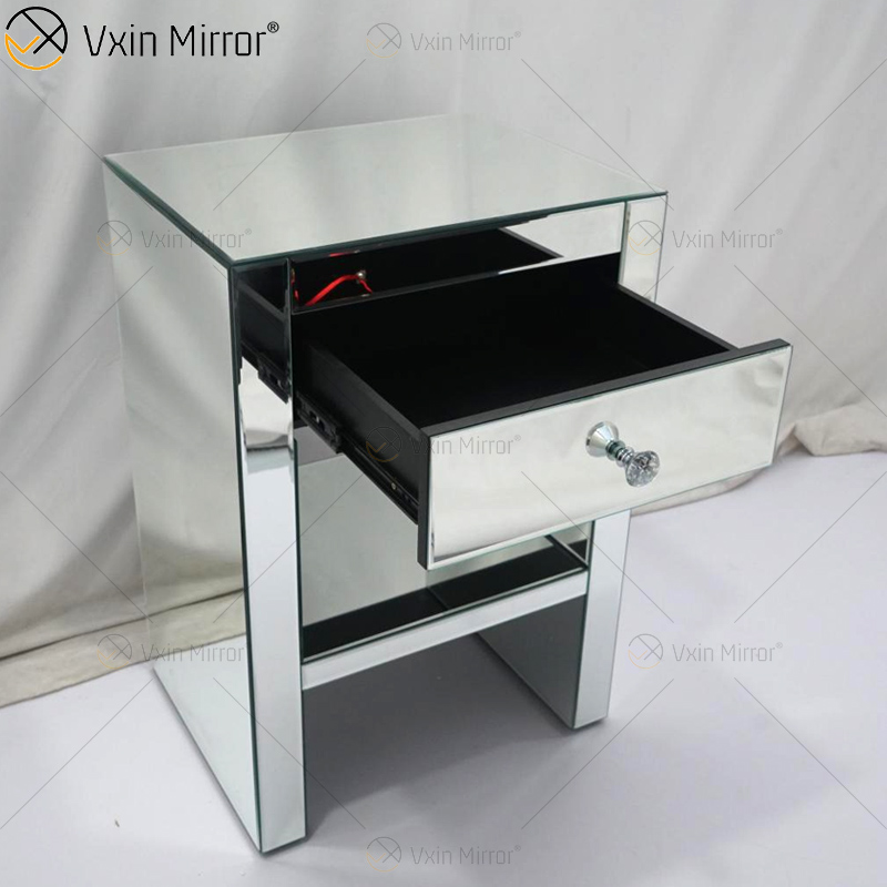 Vanity Modern WXF-242 Silberne Möbel Kristall Nachttisch mit 1 Schublade verspiegelter Nachttisch