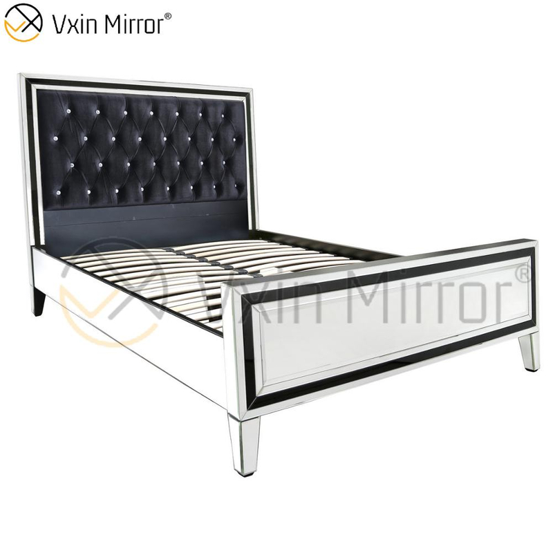 Vxin Mirror Furniture WXWF-1081Black Frame Silver Glass Mirrored King Bed Mirror Bed