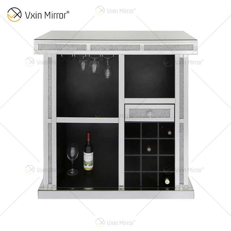 Vxin Home Decor WXF-142 Hoher Weinschrank mit silbern verspiegelten Crushed Diamonds und einer Schublade