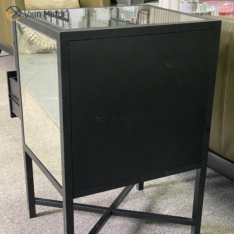 Vanity Modern Silber Glas Schmiedeeisen Möbel Nachttisch mit 2 Schubladen verspiegelter Nachttisch für Schlafzimmer